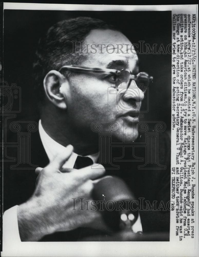 1961 Press Photo Undersecretary UN Ralph Bunche Speaks Conference New York - Historic Images