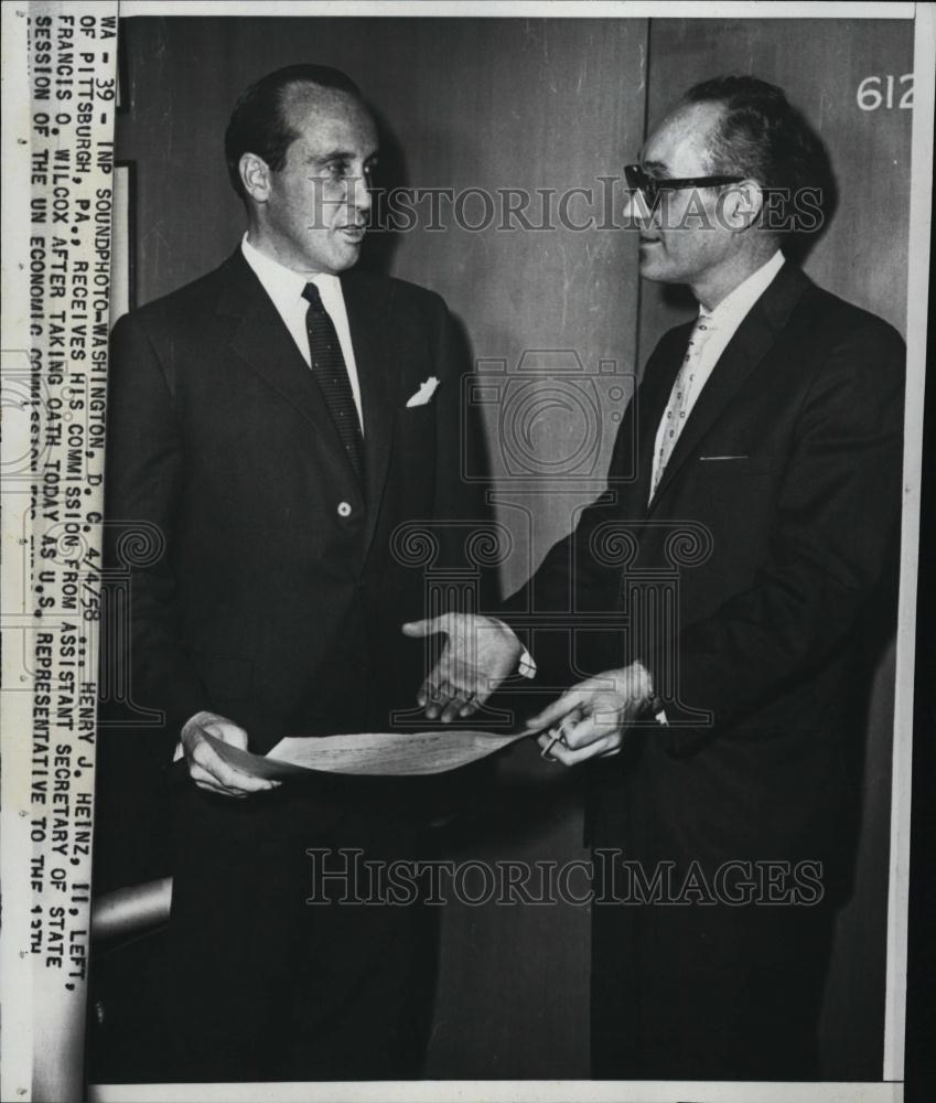 1958 Press Photo Henry Heinz II &amp; Asst Sec of State Francis Wilcox - RSL45765 - Historic Images