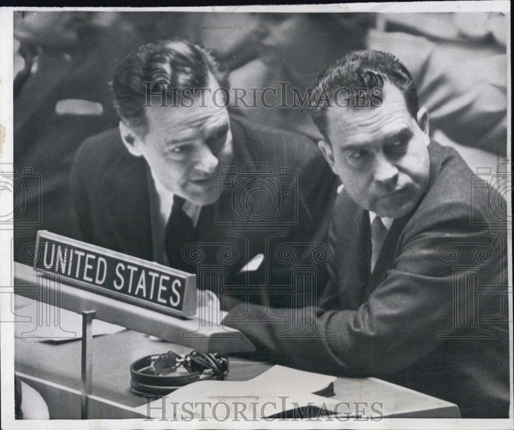 1956 Press Photo Vice Pres Richard Nixon &amp; Amb Henry Cabot Lodge - RSL05603 - Historic Images