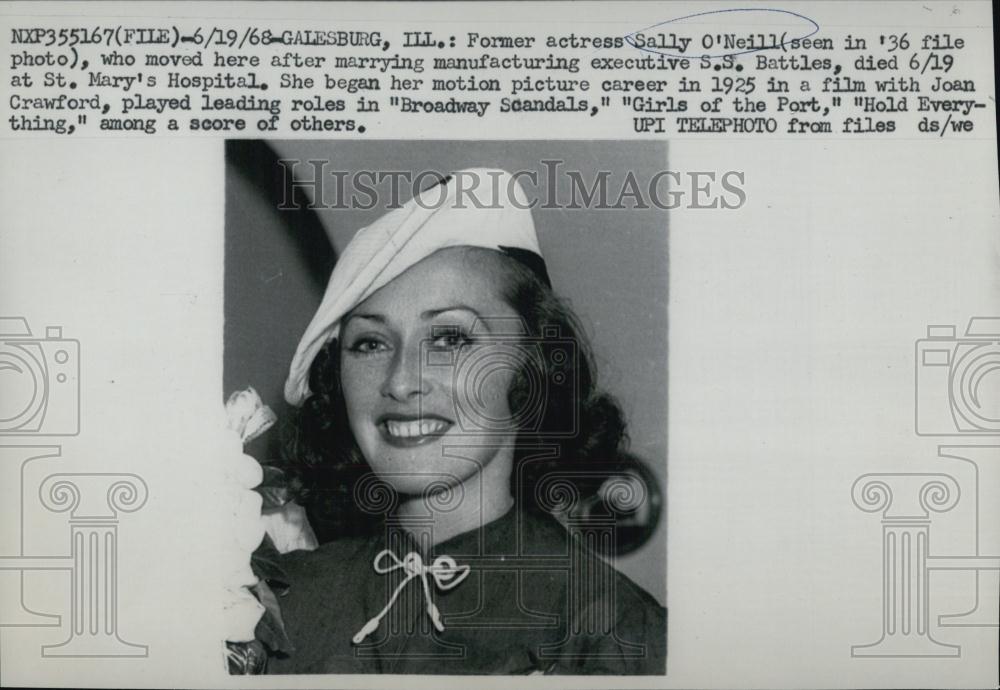 1968 Press Photo Former Actress Sally O'Neil death announcement - RSL05223 - Historic Images