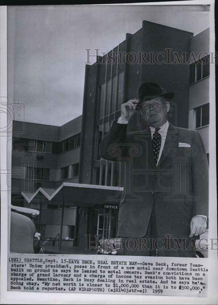 1959 Press Photo David Beck Former Teamsters Union President New Motel Seattle - Historic Images
