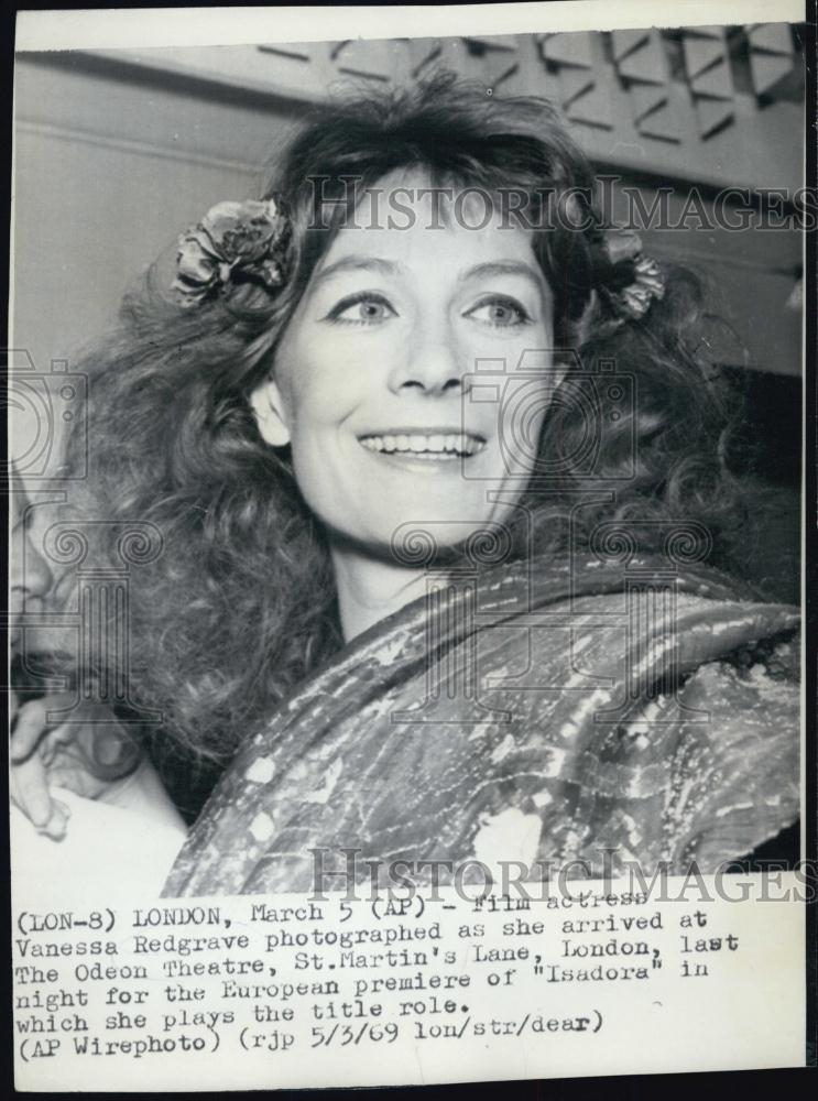 1969 Press Photo Vanessa Redgrave Movie Star Actress Odeon Theater Isadora - Historic Images