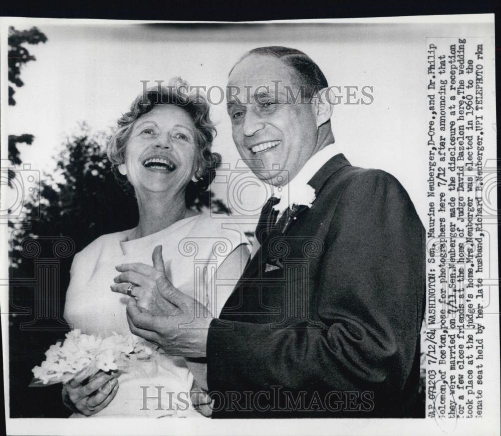1964 Press Photo Oregon Senator Maurine Neuberger Marries Dr Philip Solomon - Historic Images