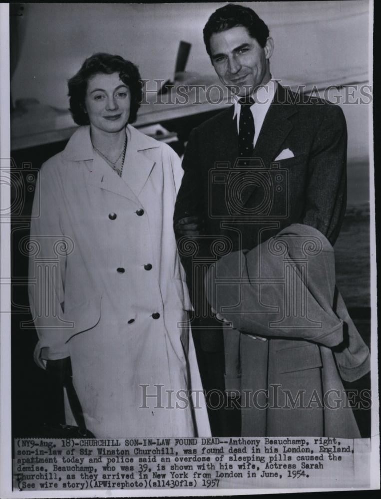 1957 Press Photo Anthony Beauchamp, Relative, Winston Churchill, Sarah Churchill - Historic Images