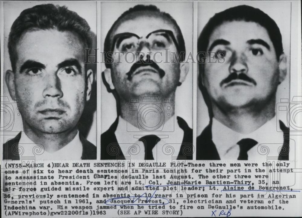 1963 Press Photo Charles DeGualle Assassination Suspects Death Sentence - Historic Images