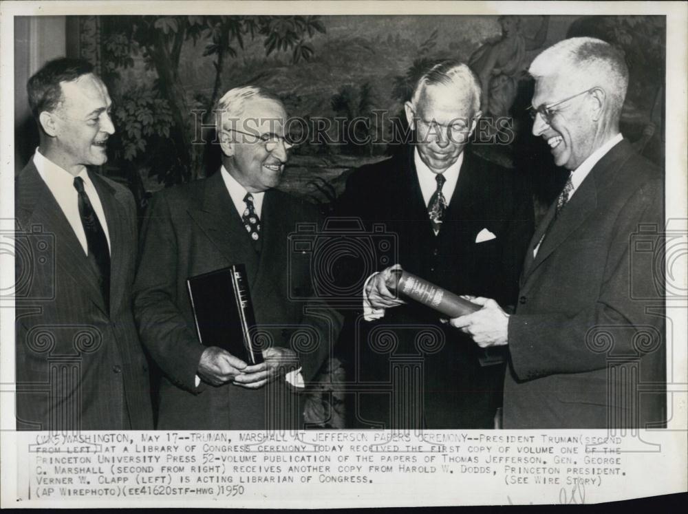 1950 Press Photo VN Clapp,Pres Harry Truman,Gen G marshall,HW Dodds - RSL05483 - Historic Images