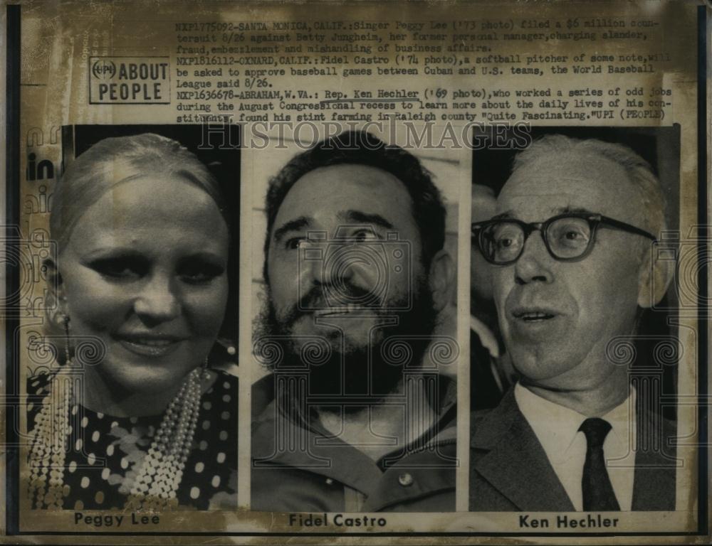 Press Photo of 1973, 74 Photo, Peggy Lee, Fidel Castro, 1969 Photo Ken Hechler - Historic Images