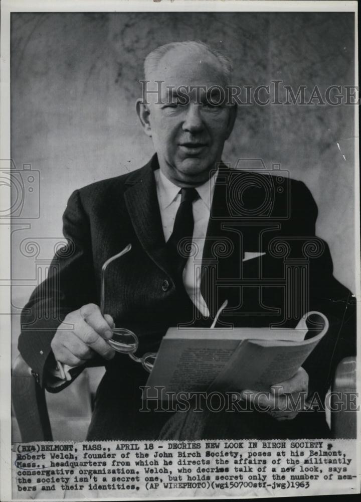 1963 Press Photo Robert Welch Founder Of Birch Society Decries New Look - Historic Images