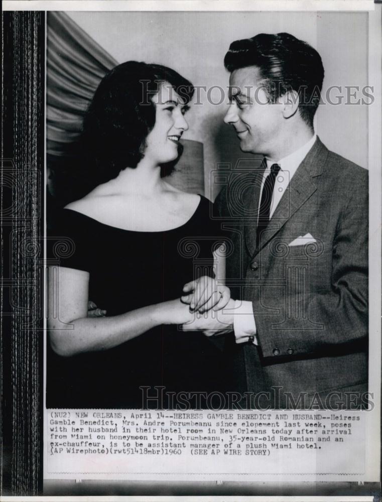 1963 Press Photo Heiress Gamble Benedict &amp; New Husband Andre Porumbeanu - Historic Images