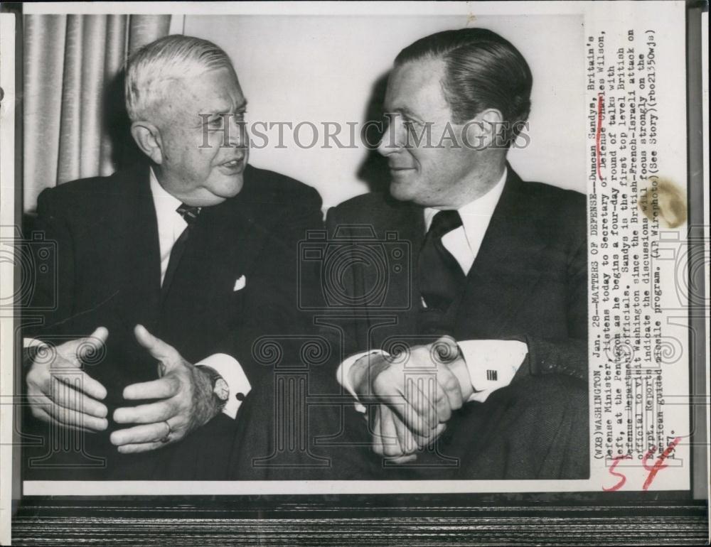 1957 Press Photo Duncan Sundys, British Defense Minister &amp; US Sec of Defense - Historic Images