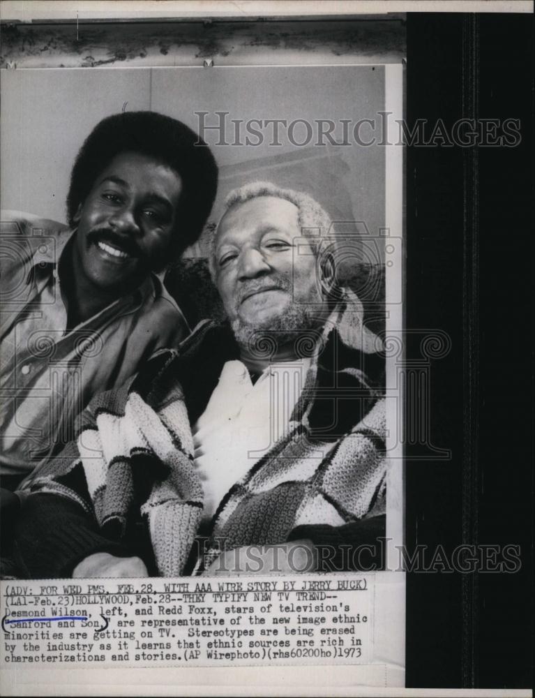 1973 Press Photo Actor Redd Foxx &amp; Desmond Wilson In &quot;Sanford &amp; Son&quot; - RSL93687 - Historic Images