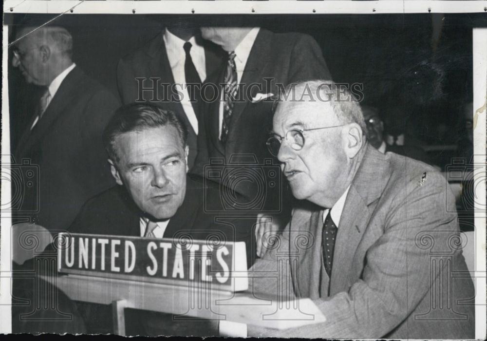 1955 Press Photo US Ambassador Henry Cabot Lodge with Sec of State John Dulles - Historic Images