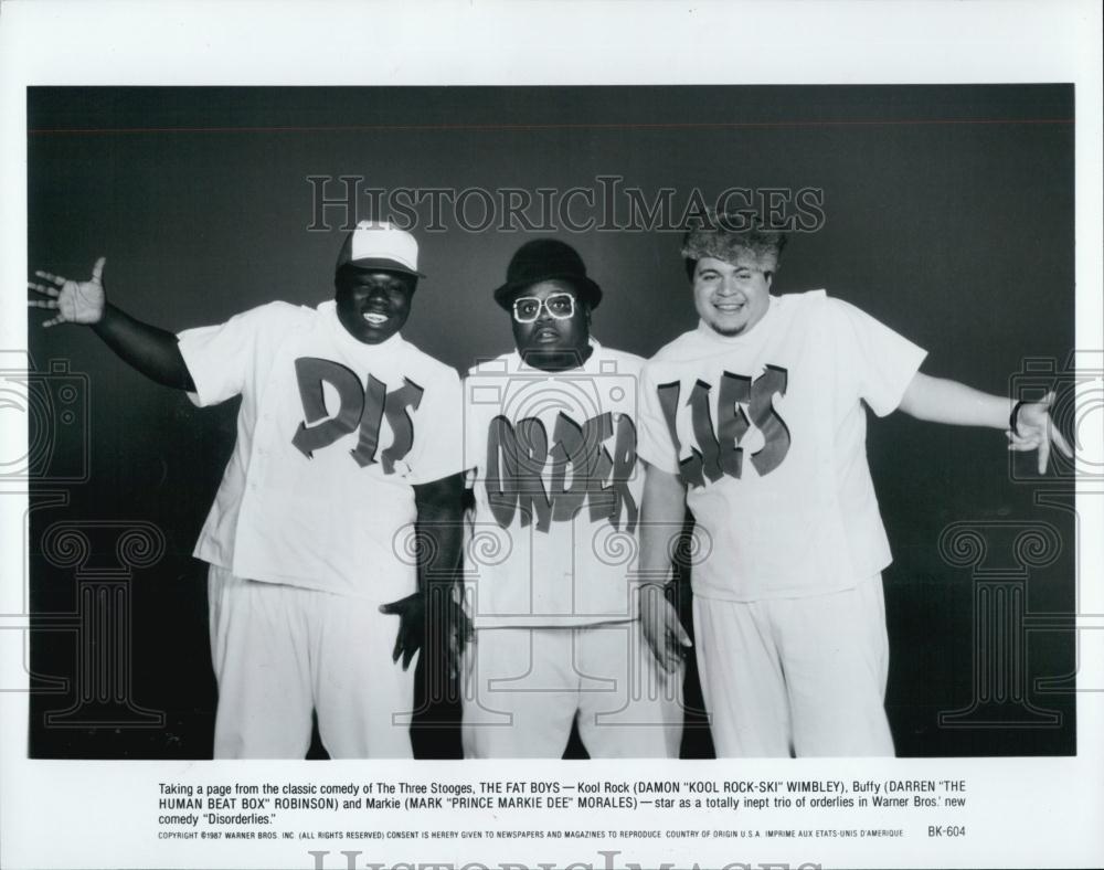 1987 Press Photo The Fat Boys Kool Rock, Buffy, Markie In Film &quot;Disorderlies&quot; - Historic Images