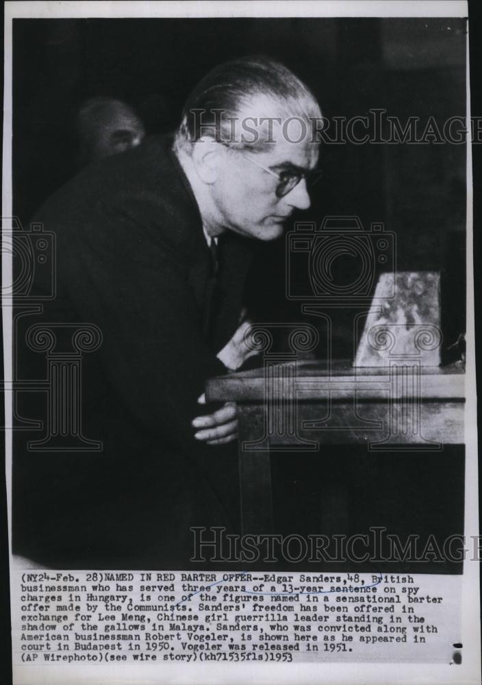 1953 Press Photo Edgar Sanders, British businessman returned from Hungary prison - Historic Images