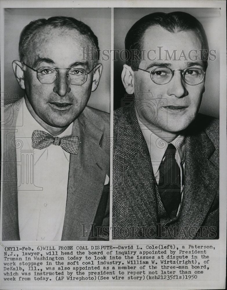 1950 Press Photo David Cole In Charge O Board to Investigate Coal Industry - Historic Images