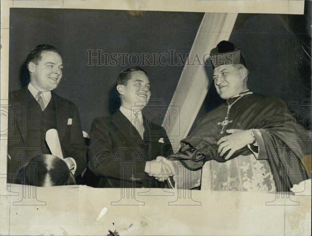 1947 Press Photo Archbishop Cushing Governor Bradford Henry Cabot Lodge - Historic Images