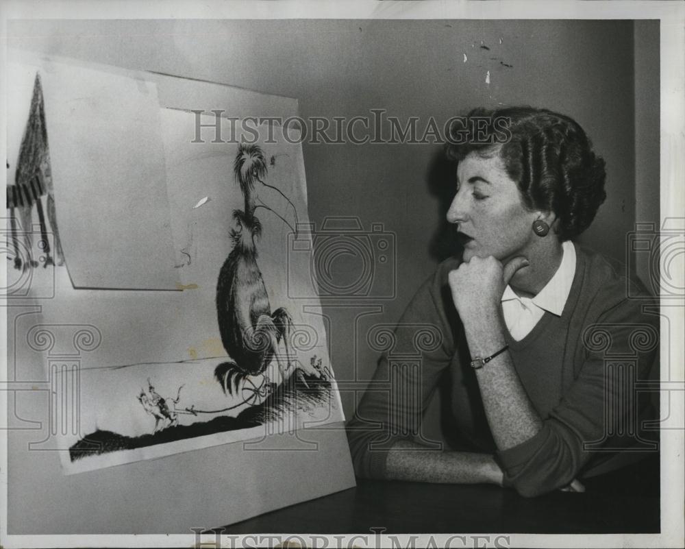 1956 Press Photo Artist Jean Watson &amp; one of her drawings - RSL06719 - Historic Images