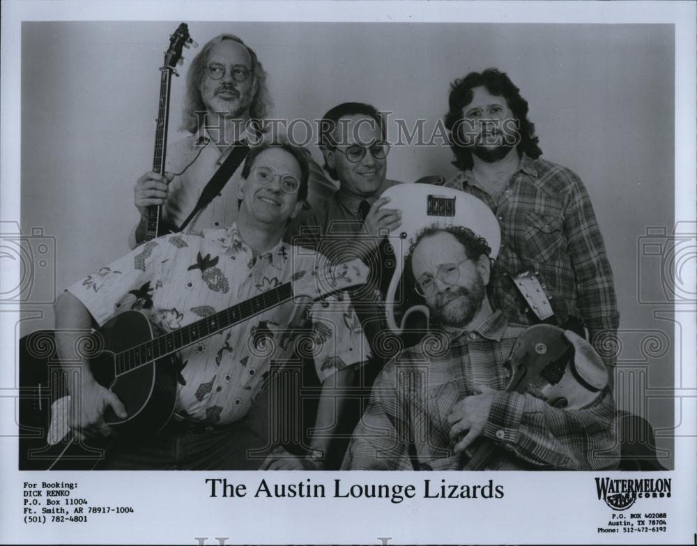 1997 Press Photo Band "The Austin Lounge Lizards" on Watermelon label - Historic Images