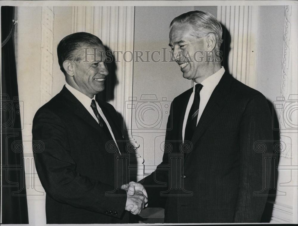 1965 Press Photo Governor John A Volpe, Jean Savelli, French Consul General - Historic Images