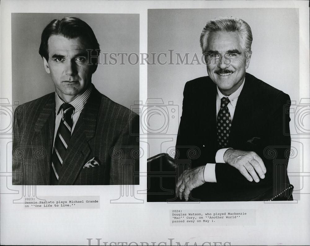 Press Photo Actors Dennis Pariato & Douglas Watson of Daytime Soap Operas - Historic Images