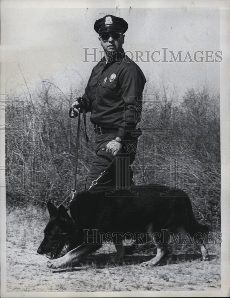 1969 Press Photo Police Officer Robert Shelley &amp; K9 Zip Check For Clues - Historic Images