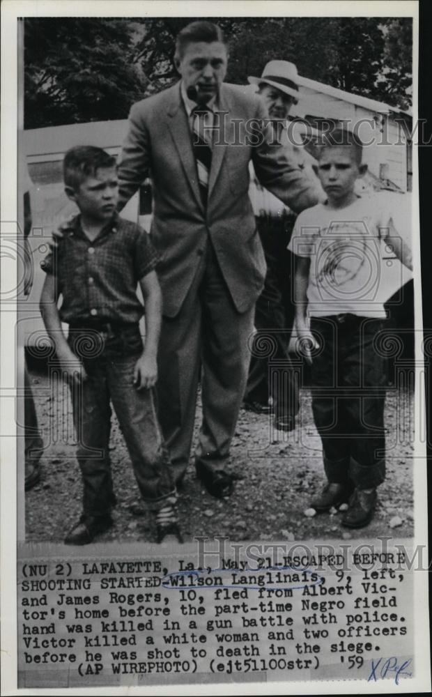 1959 Press Photo Wilson Langlinais &amp; James Rogers (kids) Fled Shooting - Historic Images