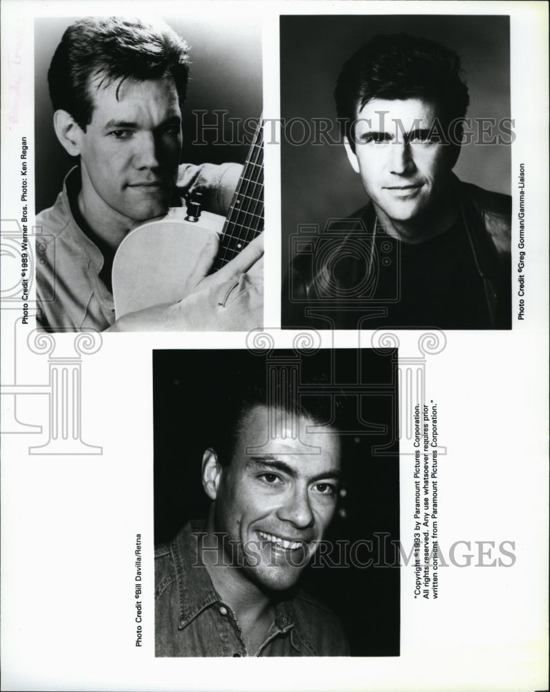 1989 Press Photo Actor Mel Gibson,Randy Travis & Jean Claude Van Damme - Historic Images