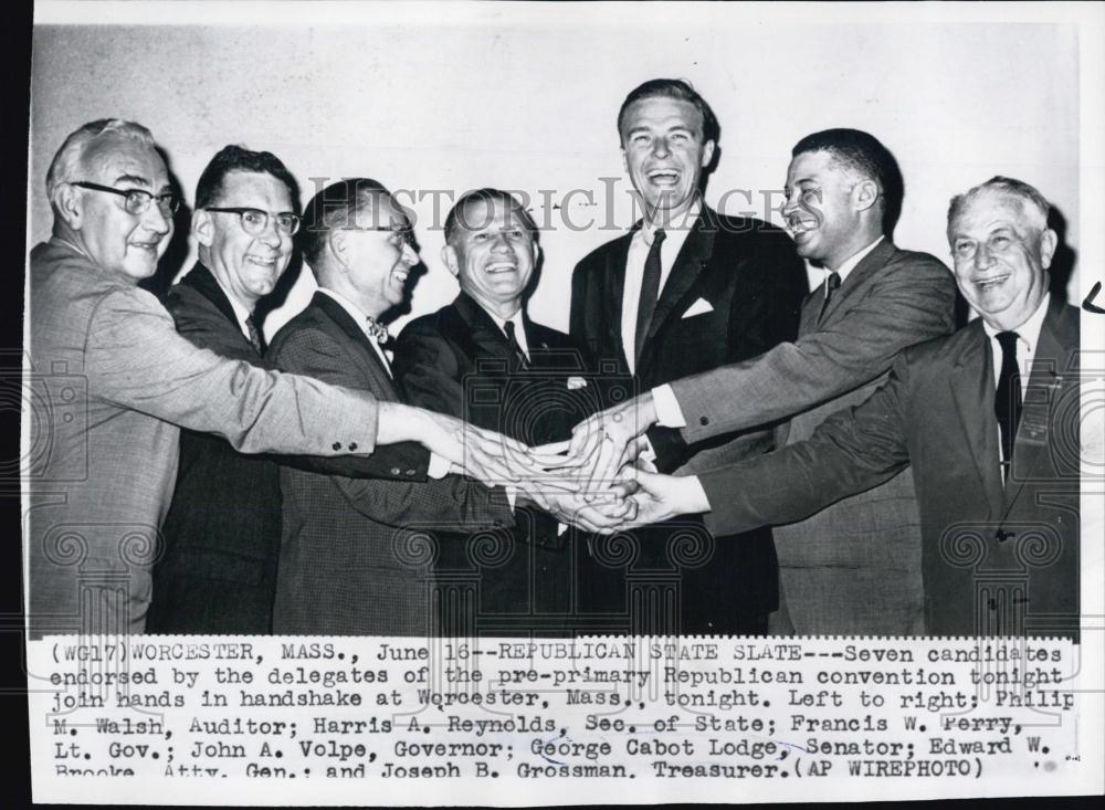 1962 Press Photo Republican delegates, Walsh,Reynolds,Perry,Volpe,Lodge,Brooke - Historic Images