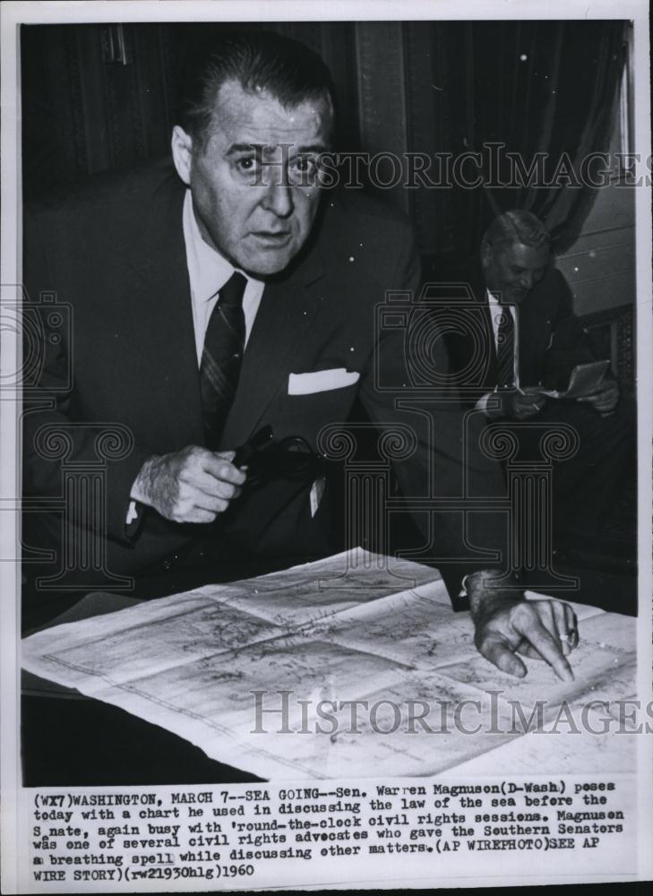 1960 Press Photo Senator Warren Magnuson Looking At Sea Law Chart - RSL83539 - Historic Images