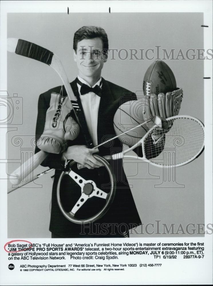 1992 Press Photo Actor Bob Saget Hosts &quot;Jim Thorpe Pro Sports Awards&quot; - Historic Images