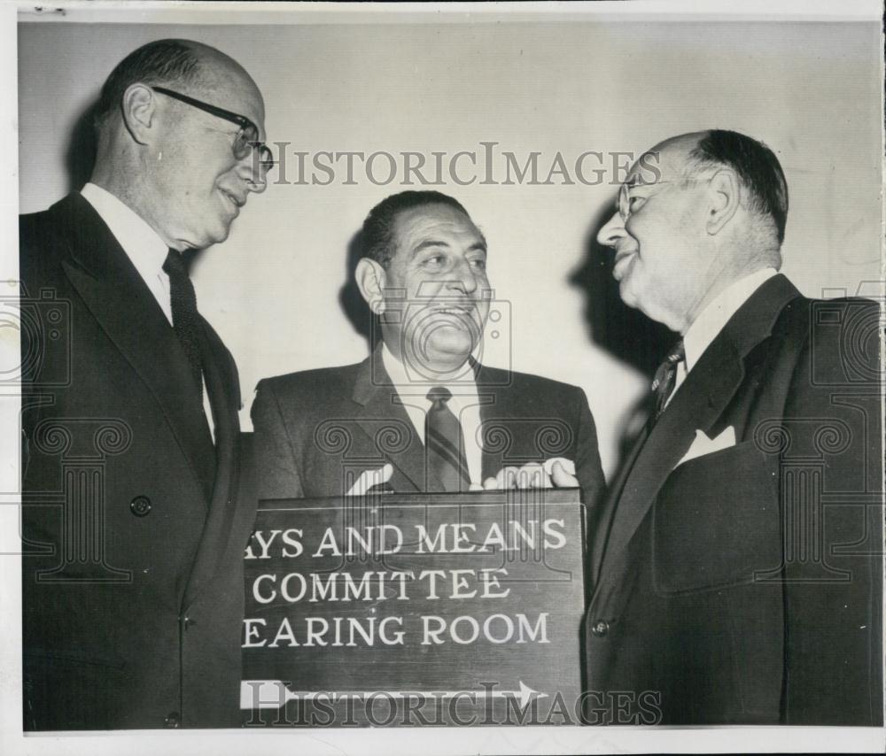 1956 Press Photo Meyer Davis and Guy Lombardo Band Leaders &amp; Rep Aime Forand - Historic Images