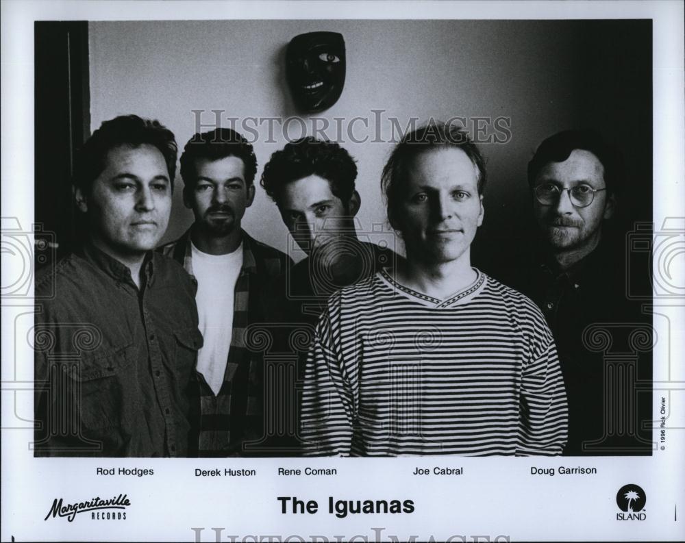 1995 Press Photo Band &quot;The Iguanas&quot; R Hodges,D Huston,R Coman,J Cabral,Garrison - Historic Images