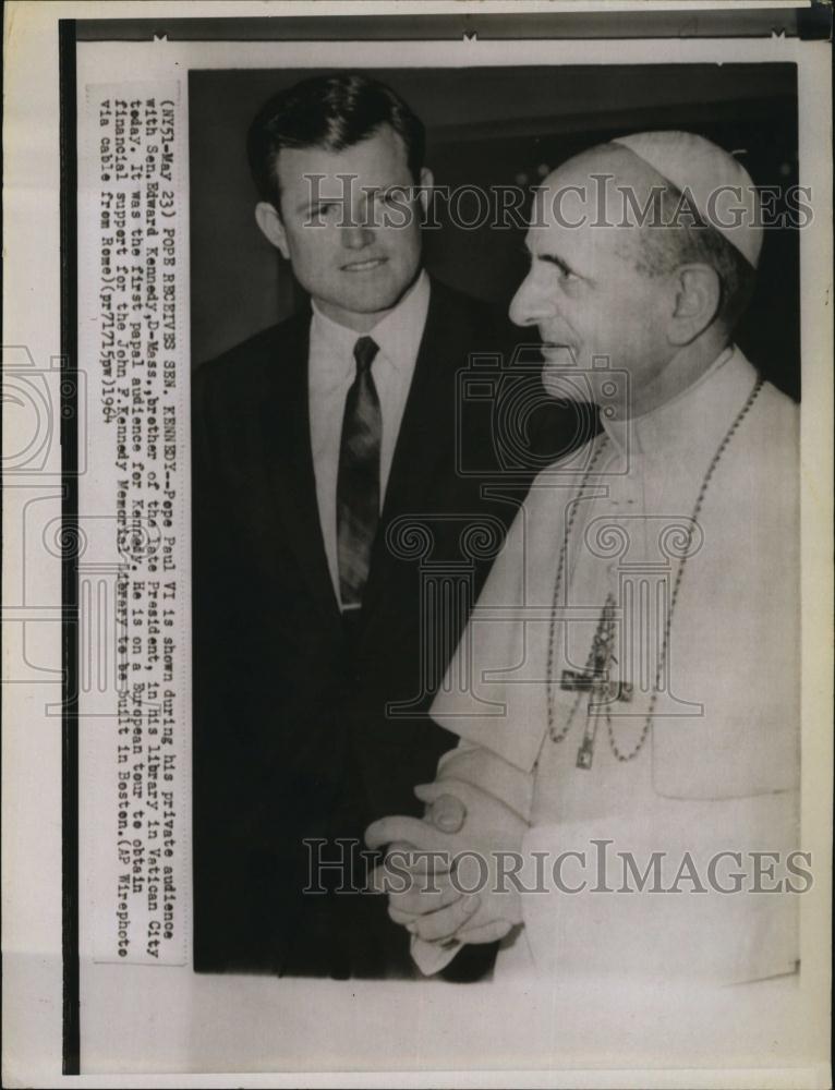 1964 Press Photo Sen Edward Kennedy D of Mass &amp; Pope Paul VI - RSL93009 - Historic Images