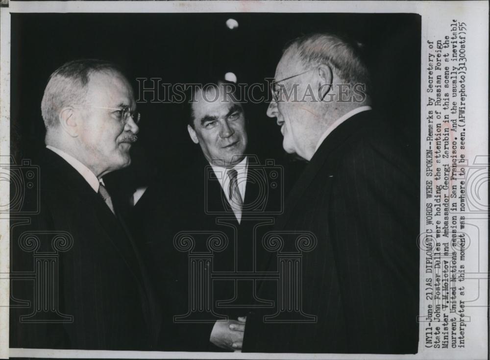 1955 Press Photo John Foster Dulles, VM Molotov, Russia, Georgi Zarubin - Historic Images