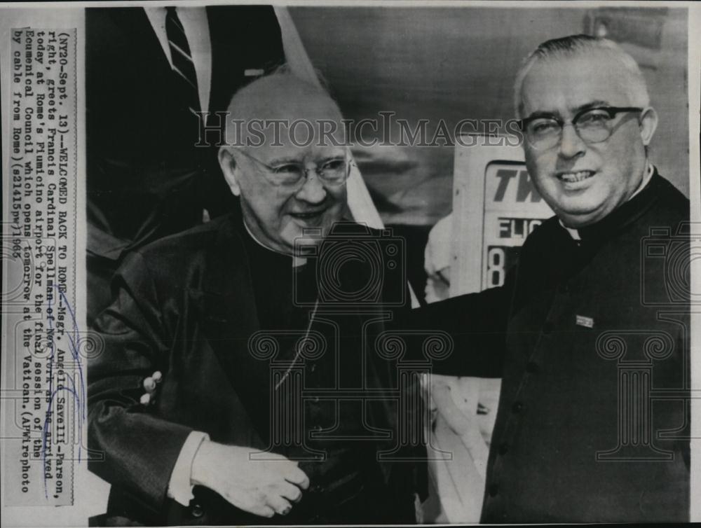 1965 Press Photo Msgr Angele Savelli-Parson and Francis Cardinal Spellman of NY - Historic Images