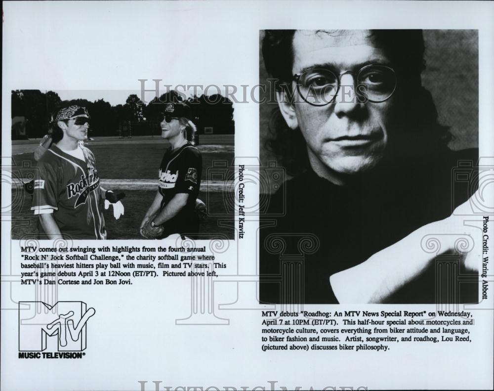 Press Photo Rock Singer Lou Reed with Dam Cortese and Jon Bon Jovi in MTV - Historic Images