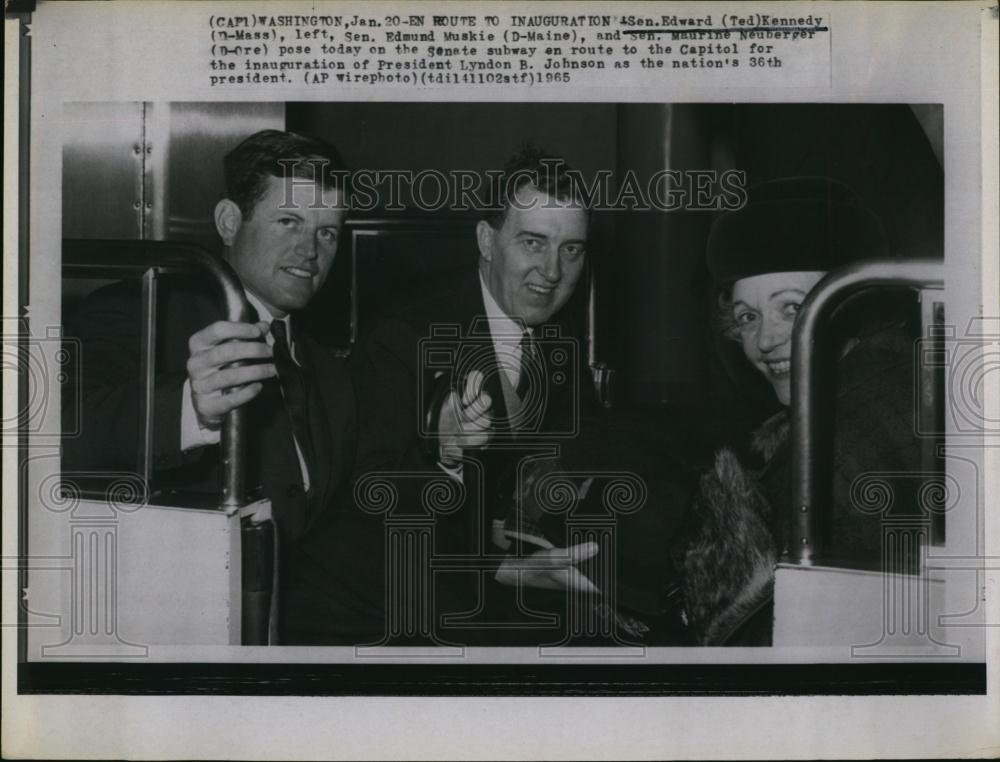 1965 Press Photo SenEdward Kennedy with SenEdmund Muski ,SenMaurine Neuberger - Historic Images