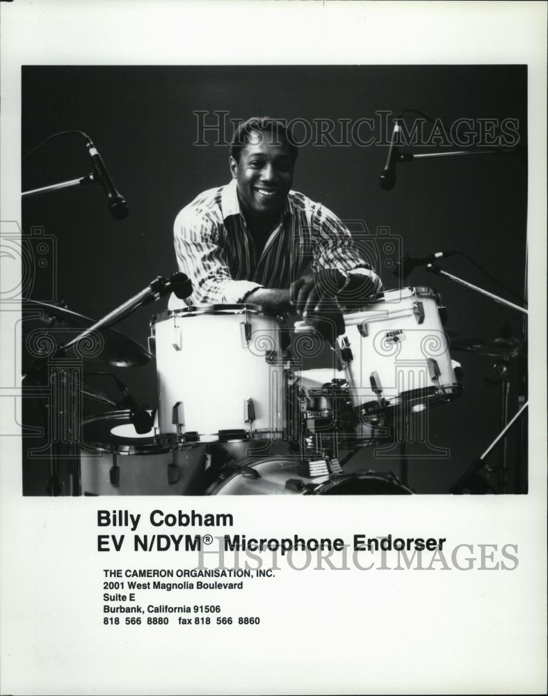 Press Photo Jazz Drummer & Composer Billy Cobham Endorses EV N/DYM Microphones - Historic Images