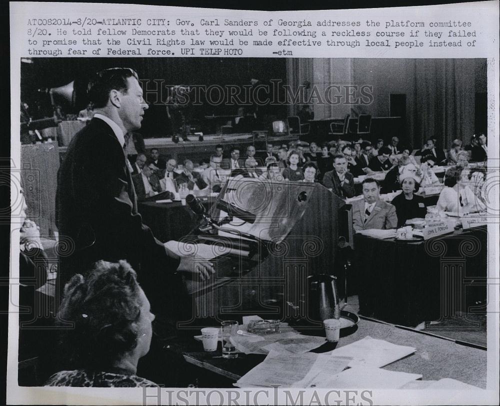 1964 Press Photo Governor Carl Sanders Georgia Discussing Civil Rights Law - Historic Images