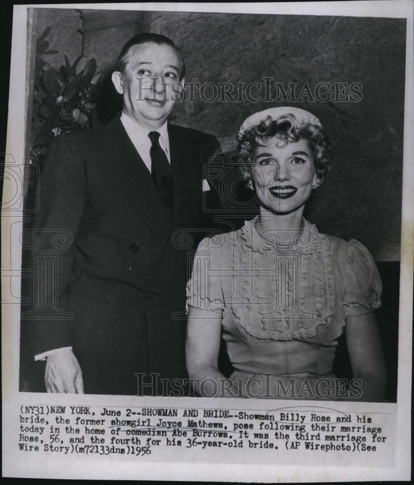 1956 Press Photo Billy Rose, Impresario, Lyricist, Weds Joyce Mathews, Showgirl - Historic Images