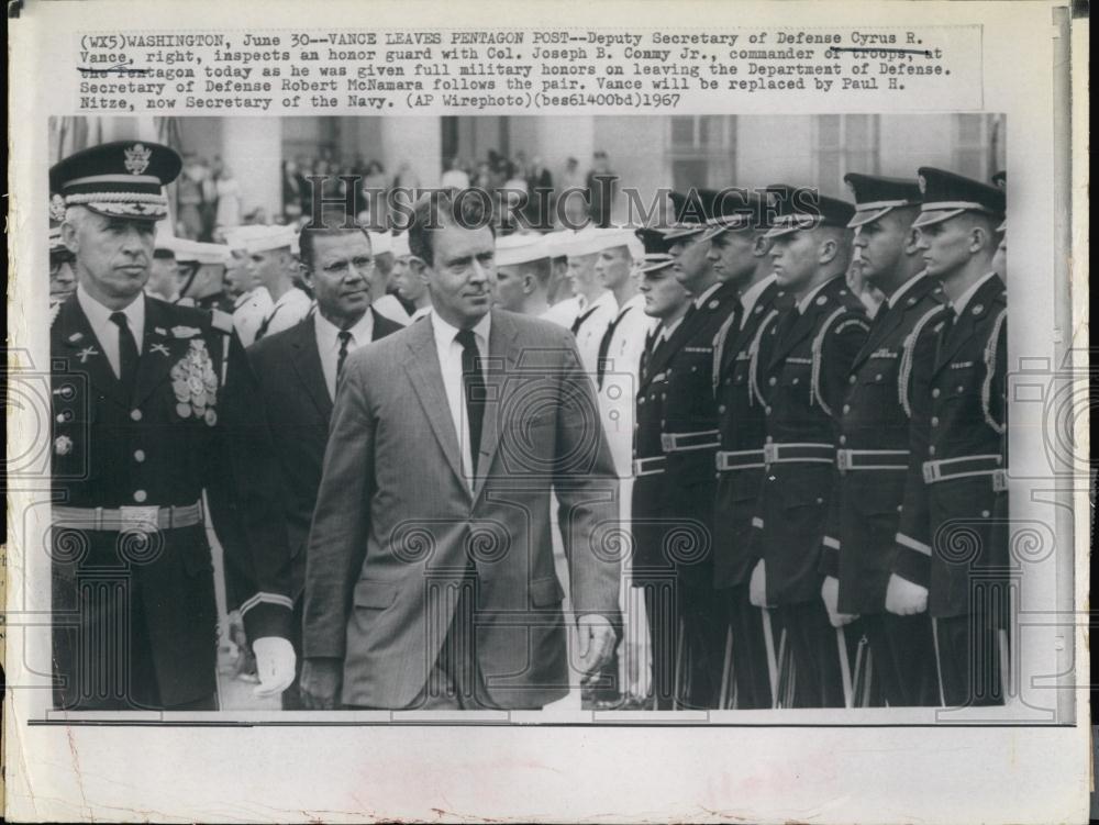 1967 Press Photo Deputy Sec of Defense Cyrus Vance, Col Joseph Conmy Jr - Historic Images