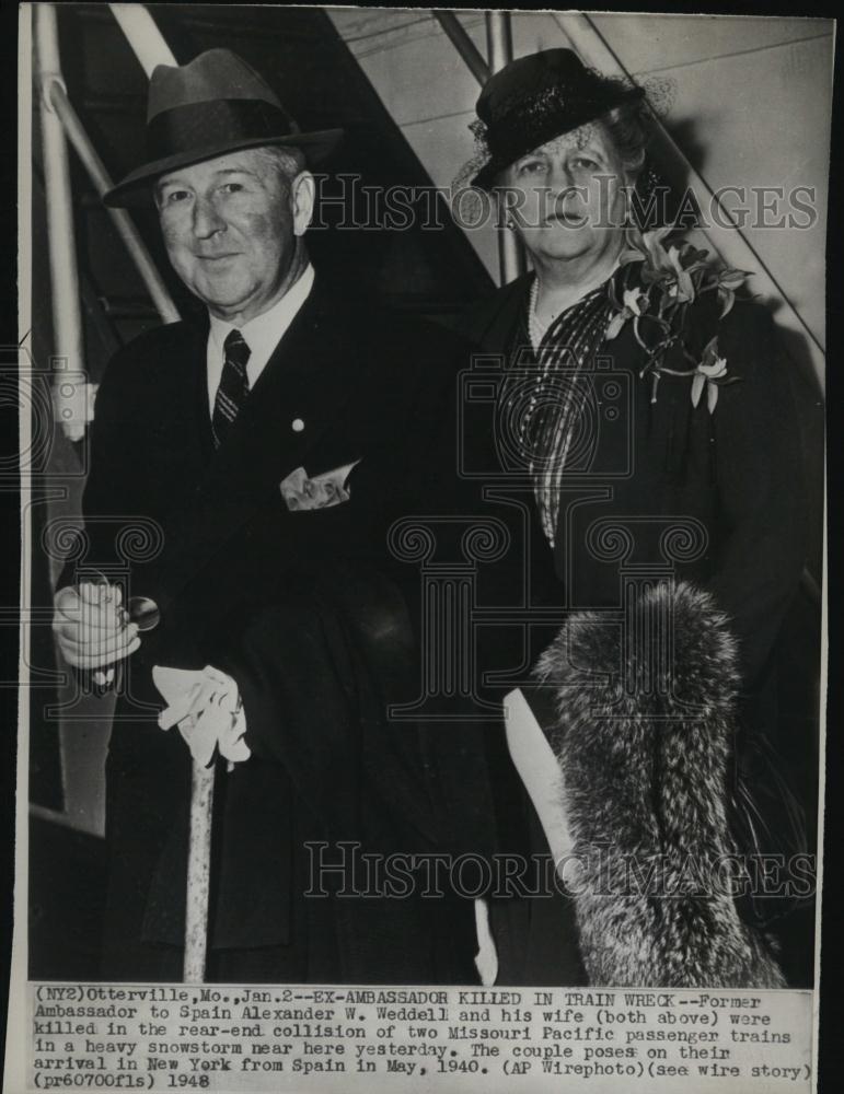 1948 Press Photo Alexander W Weddell, Former US Ambassador to Spain, Wife - Historic Images