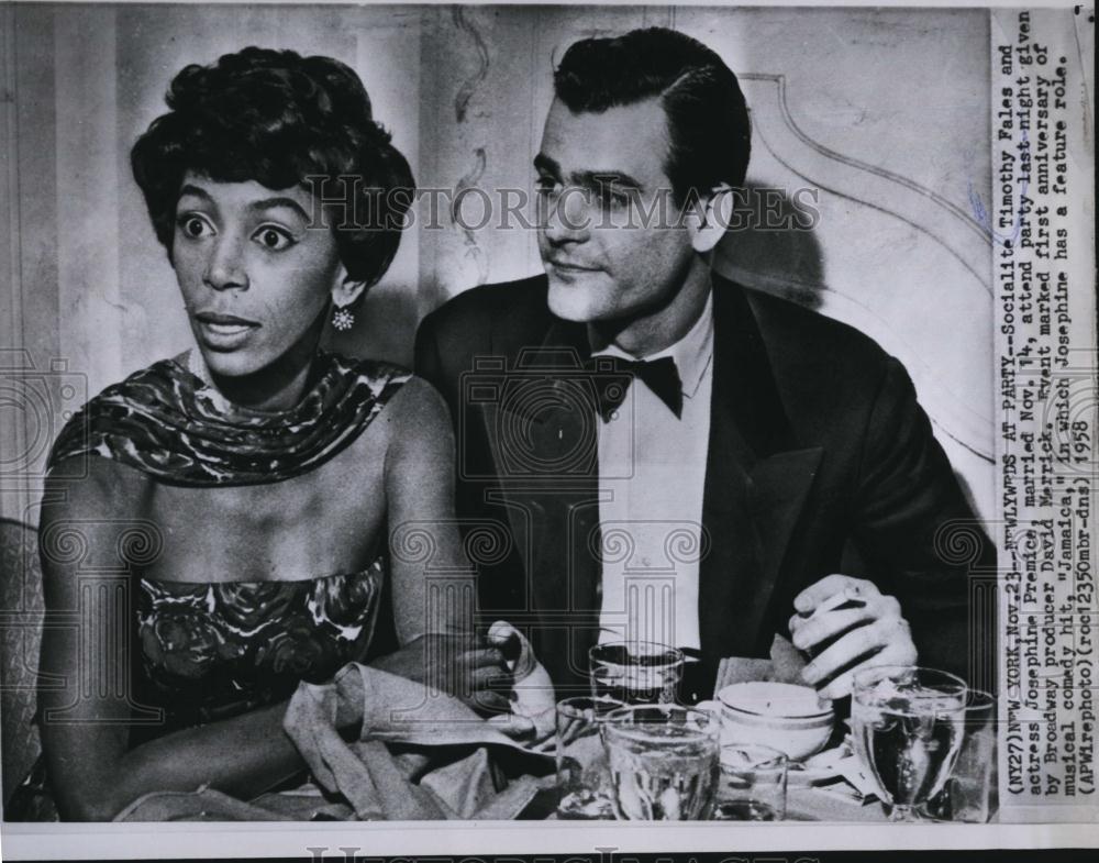 1958 Press Photo Socialite Timothy Fales, actress Josephine Premice - RSL89547 - Historic Images