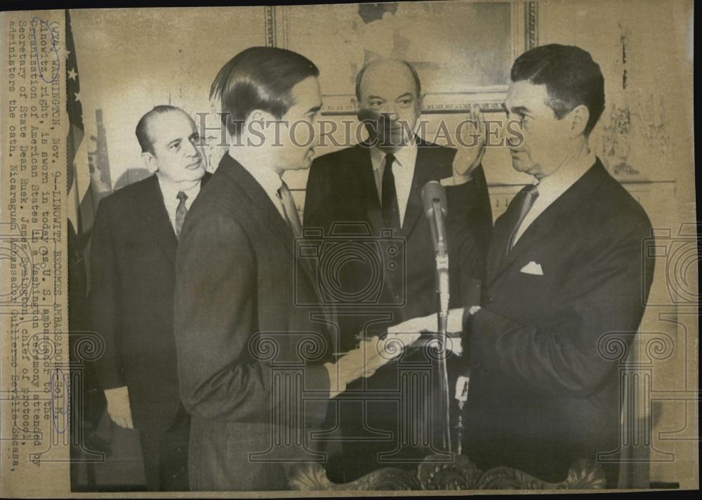 1966 Press Photo Sol Linowitz US Ambassador Sworn In Dean Rusk James Symington - Historic Images
