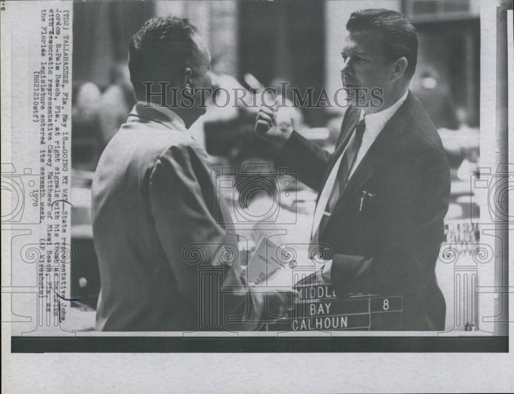 1970 Press Photo Florida Rep John Jordon with Rep Carey Matthews - RSL68777 - Historic Images