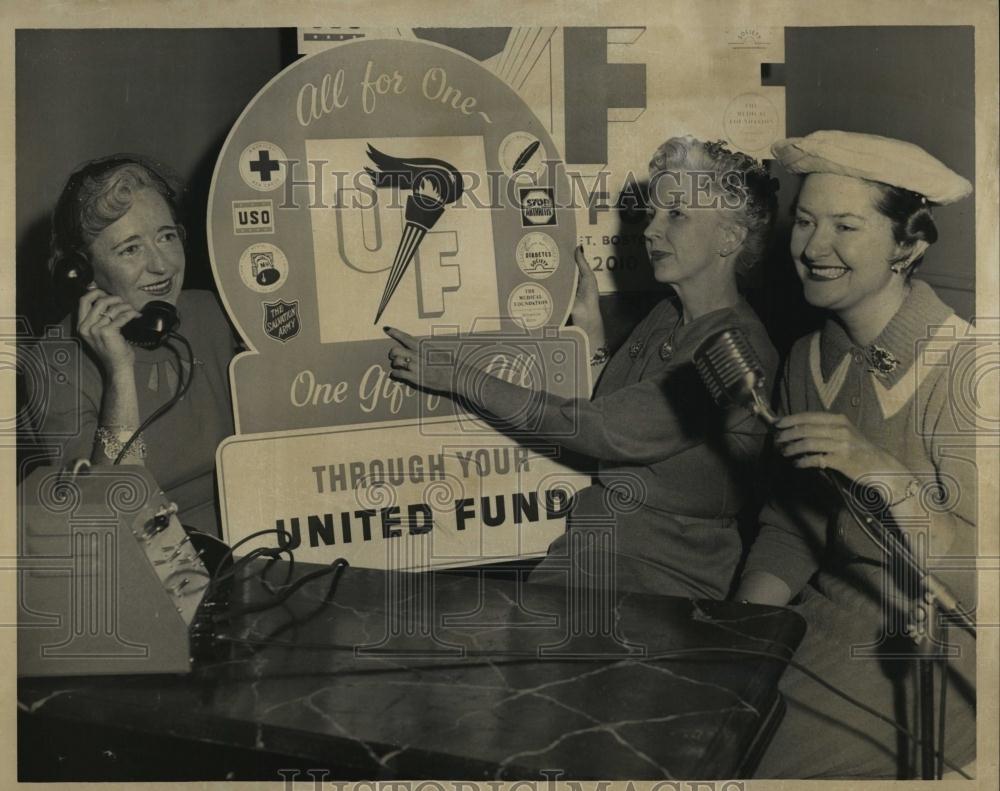 1957 Press Photo United Fund Drive M Danning,Mrs J Sullivan,F Booth - RSL07891 - Historic Images