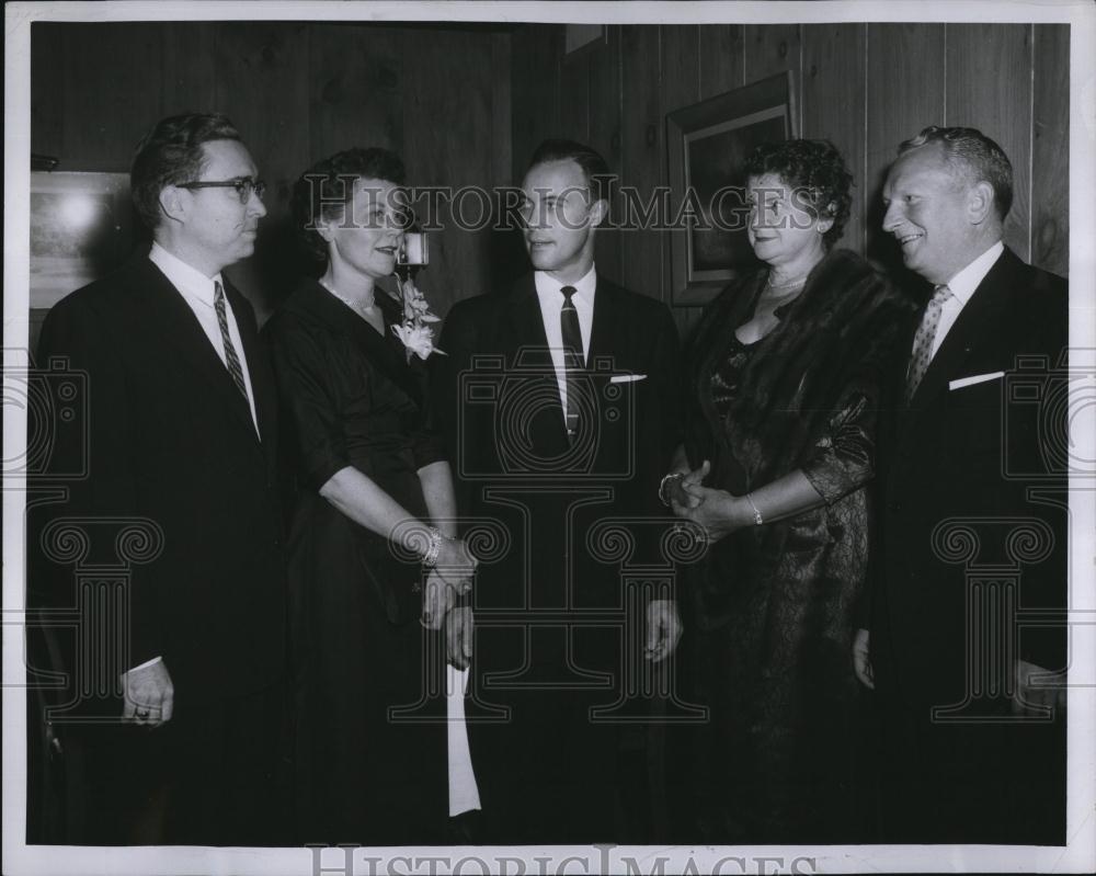 1957 Press Photo NE Coll of Pharmacy, J Spellman,Dr &amp; Mrs Keagle,Dr&amp; Mrs Scott - Historic Images