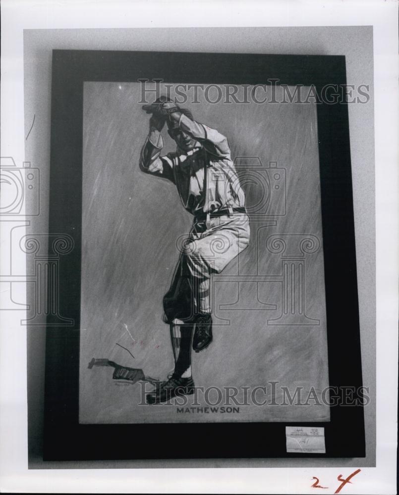 1958 Press Photo Christy Mathewson is subject of framed canvas lithograph - Historic Images