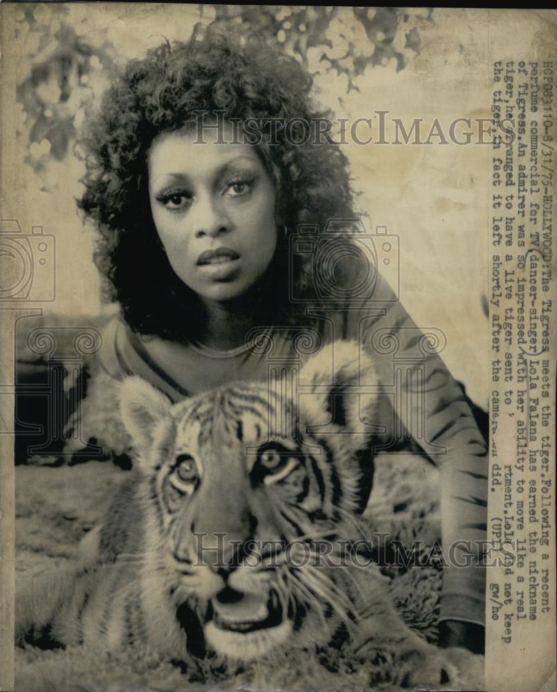 1975 Press Photo Singer/Actress Lola Falana with Tiger - RSL65169 - Historic Images