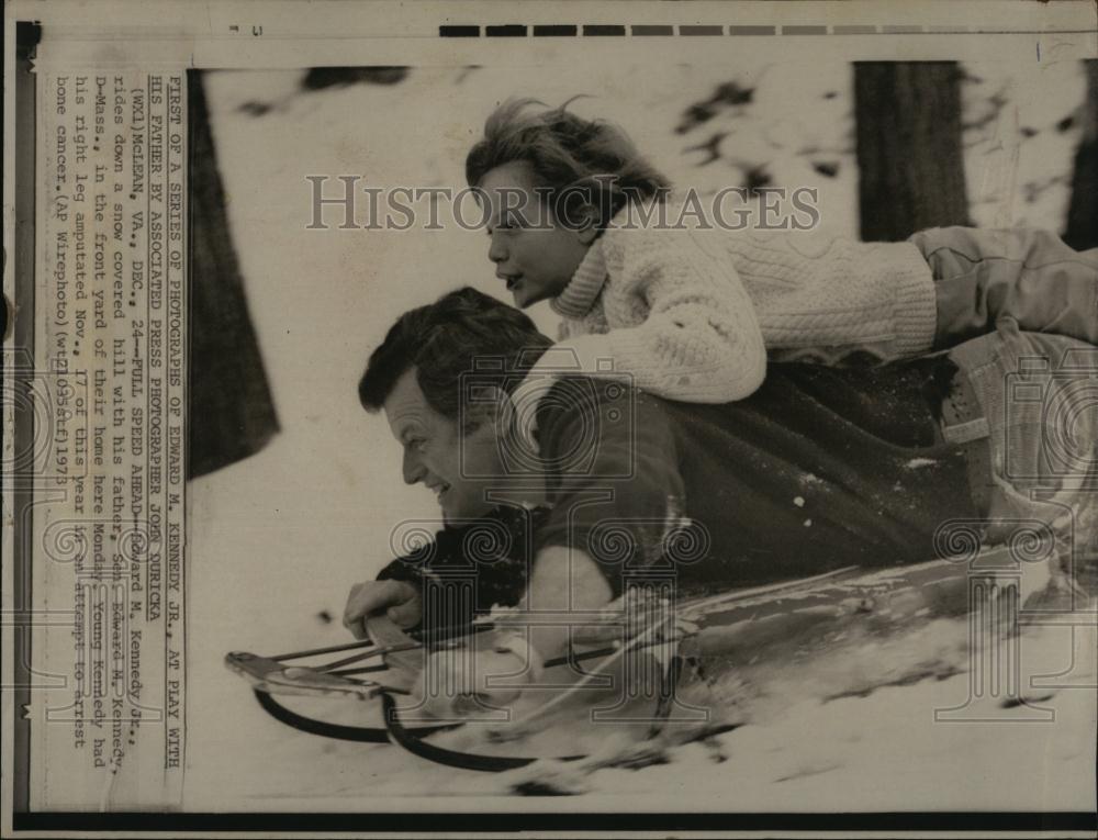 1973 Press Photo Edward M Kennedy Jr, Father Senator Edward M Kennedy - Historic Images